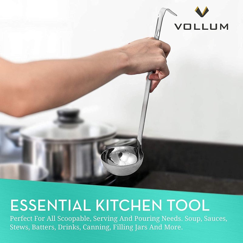 Vollum 1-Piece Ladle Heavy Duty Thick Stainless Steel - 4 Ounce (3.1" Bowl Diameter, 12.25" Handle Length) - Image 2